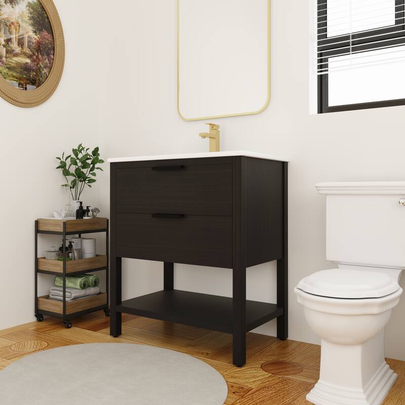BNK 30/36 Inch Bathroom Vanity With Single Sink,Modern Bathroom Vanities With Soft Close Drawer And Shelf