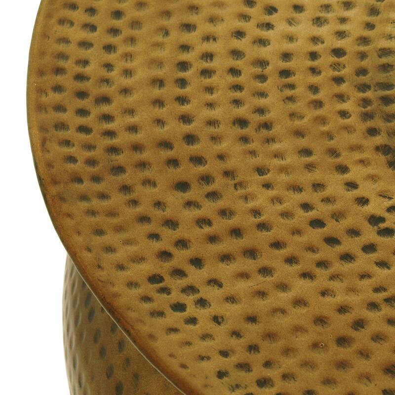 Roomfitters Drum Coffee Table, Round Metal Living Room Center Table with Hammered Design, Modern Accent Table, Coppery