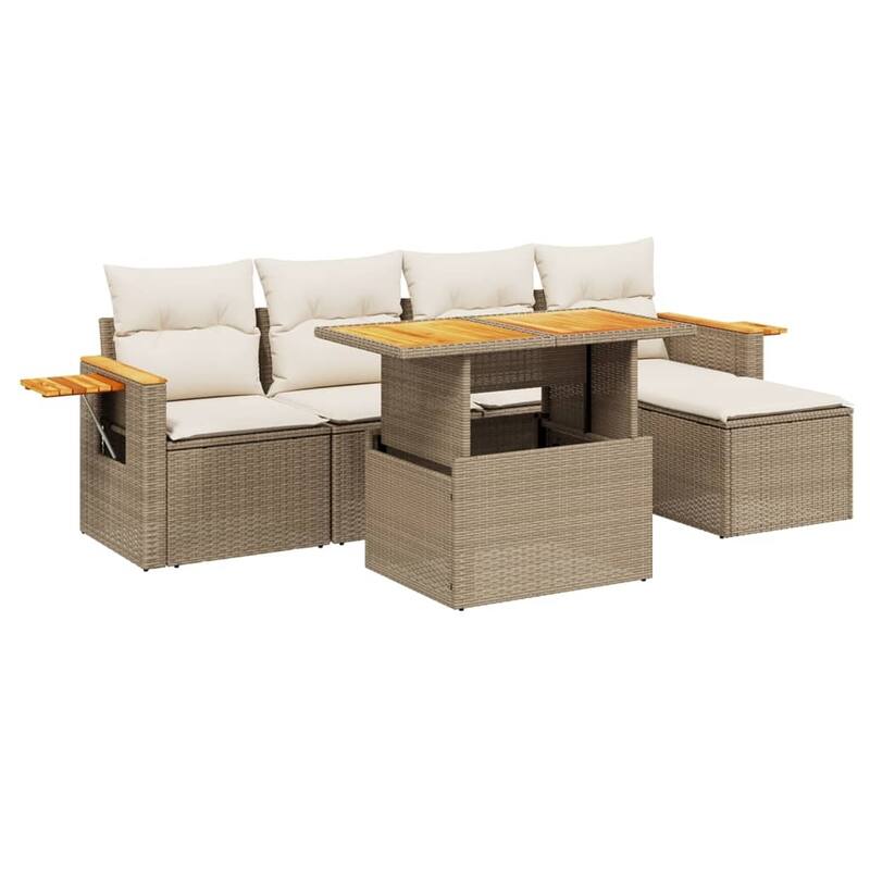 vidaXL Patio Sofa Set with Cushions Table and Footstool 6 Piece Poly Rattan - 21.7 x 39.4 x 28.7 in