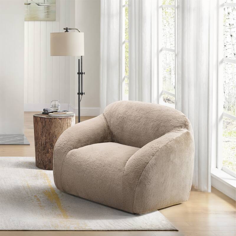 Roundhill Furniture Adell Polar Bear Faux Fur Swivel Cuddle Chair - Camel Brown