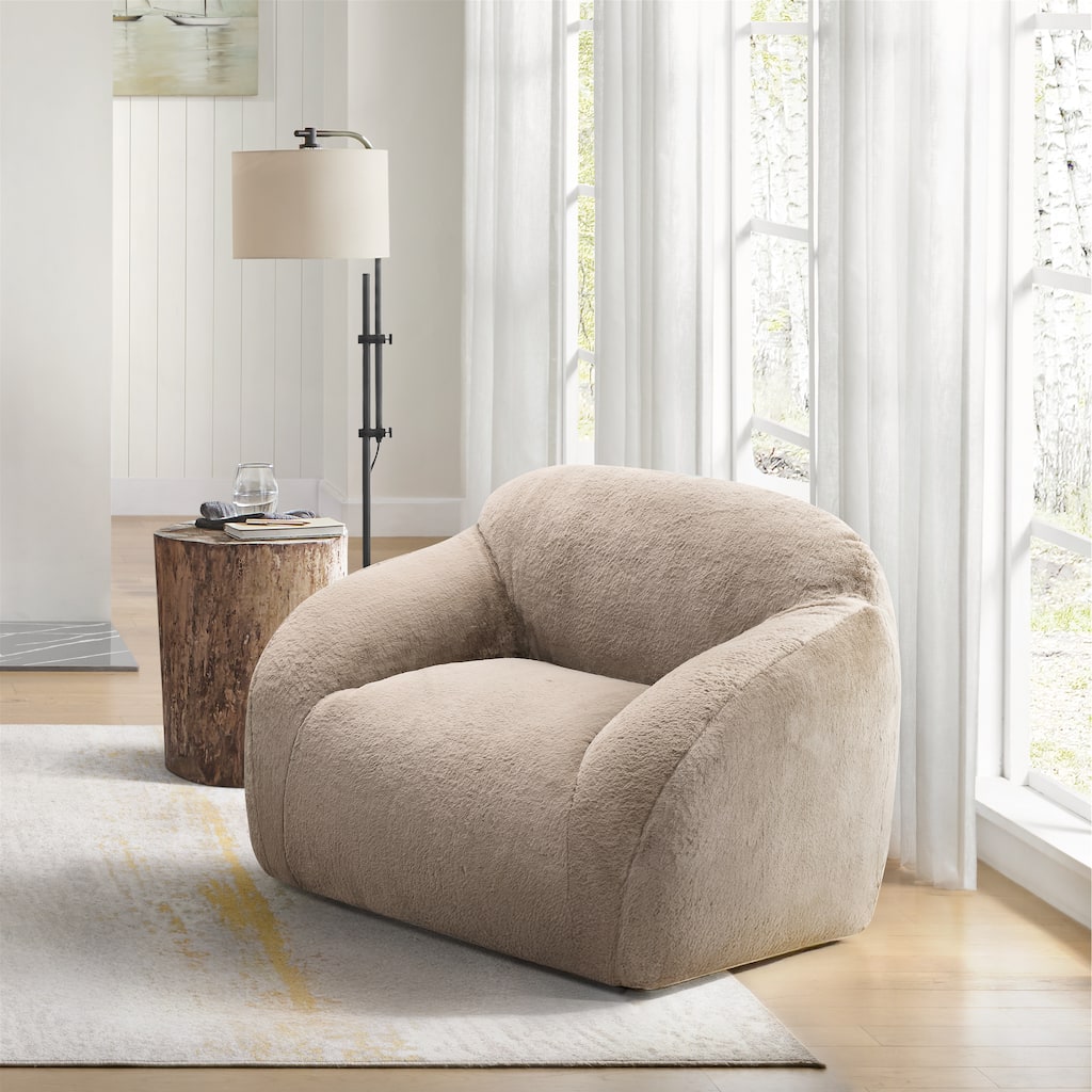 Roundhill Furniture Adell Polar Bear Faux Fur Swivel Cuddle Chair