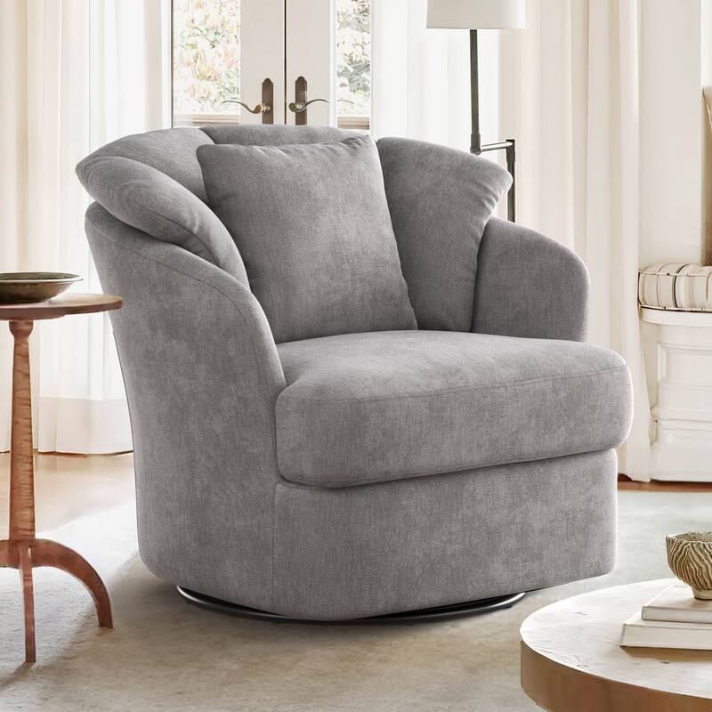 LUE BONA Oversized Swivel Accent Chair, Modern Barrel Chair with Double Cushion - N/A - Grey