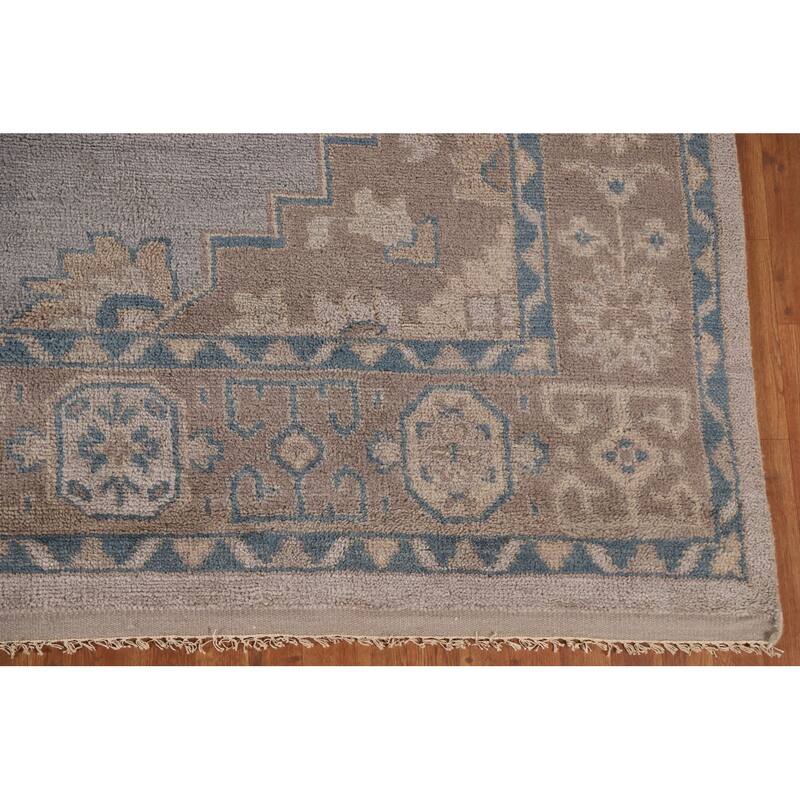 Geometric Oushak Oriental Area Rug Handmade Wool Carpet - 9'0"x 11'11"