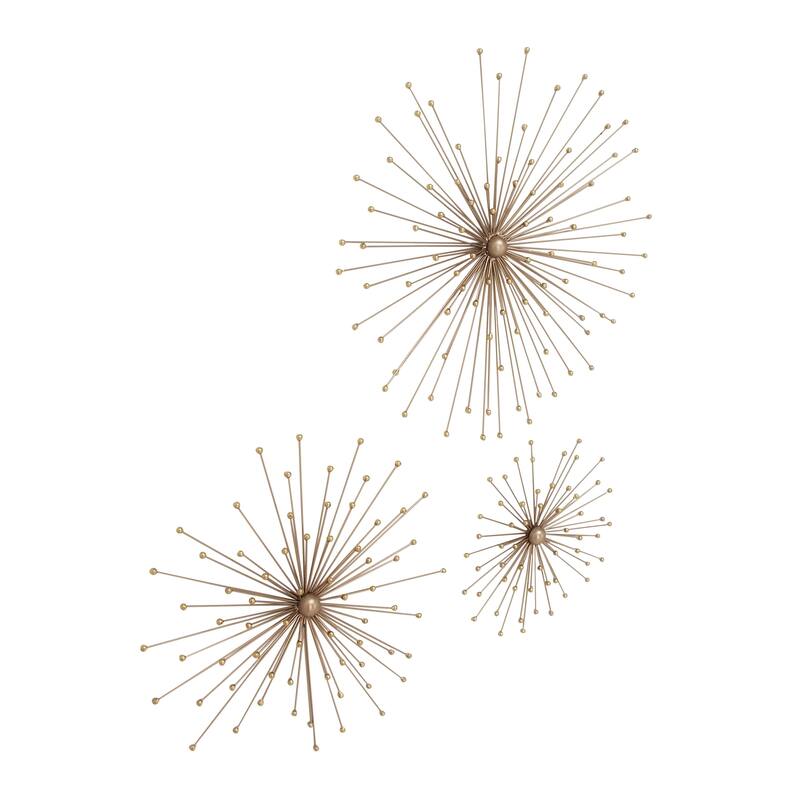 Gold Metal 3D Starburst Home Wall Decor (Set of 3)