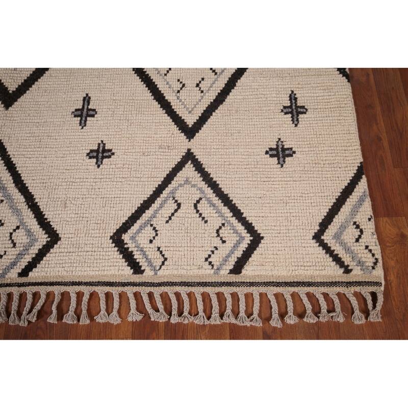 All-Over Geometric Moroccan Modern Area Rug Handmade Wool Carpet - 7'8"x 10'10"