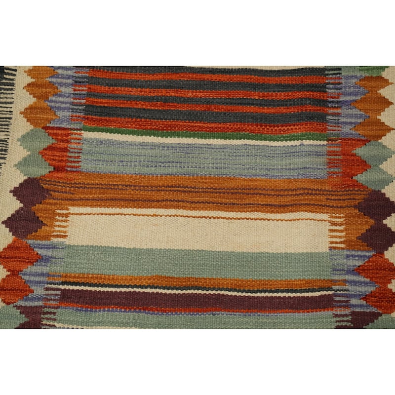 Hand Woven Oriental 100% Wool Carpet Southwestern Tribal Multi-Colored Kilim Runner Rug - 8' 2'' X 2' 3''