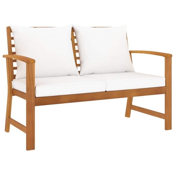 slide 2 of 6, vidaXL Patio Bench 47.2" with Cream Cushion Solid Acacia Wood