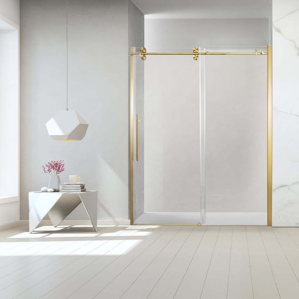 Massa 60" W x 76" H Sliding Frameless Shower Door in Brushed Gold - 60" W x 76" H