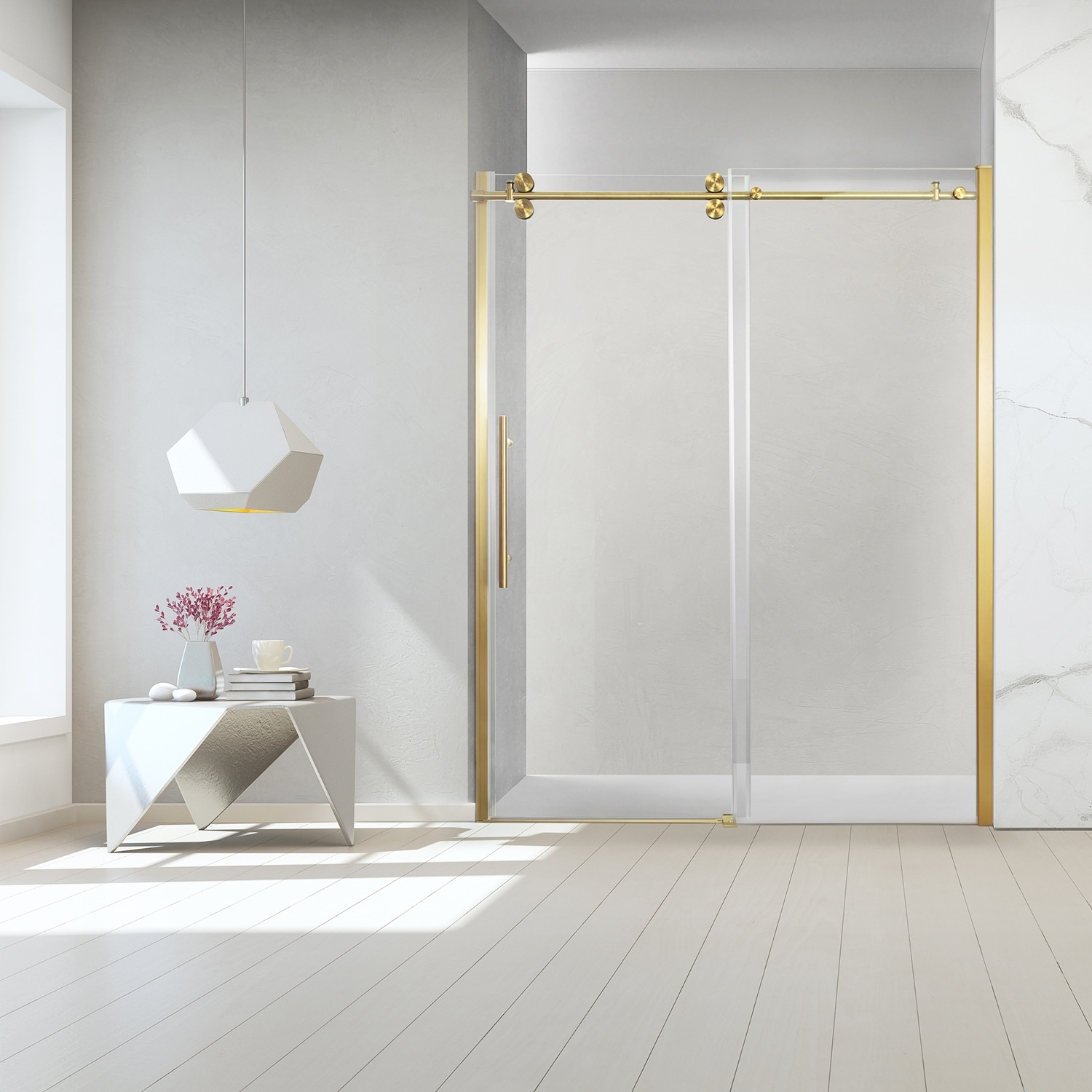 Massa 60" W x 76" H Sliding Frameless Shower Door in Brushed Gold - 60" W x 76" H