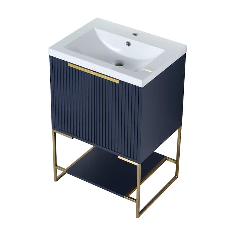 24"/30" Plywood Freestanding Bathroom Vanity Set with White Sink