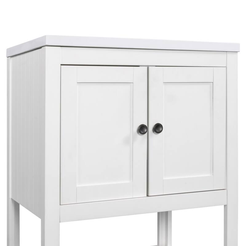 Anmytek White Modern Bathroom Vanity Ceramic Sink with Shelf
