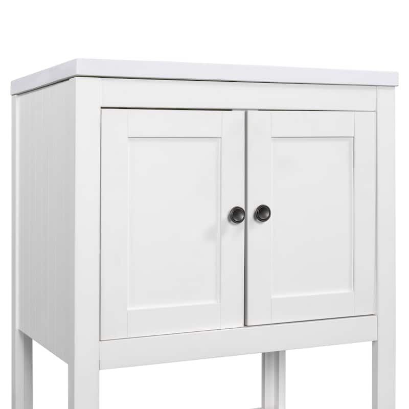 Roomfitters 24" Bathroom Vanity with Ceramic Sink Open Style Shelf Solid Wood Frame Modern Sleek Cabinet