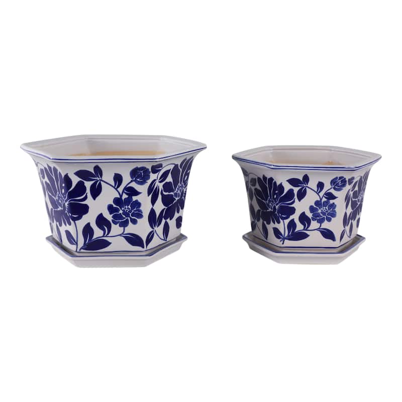 Stoneware Saucer Planters Attached Base for Home Garden (Set of 2)
