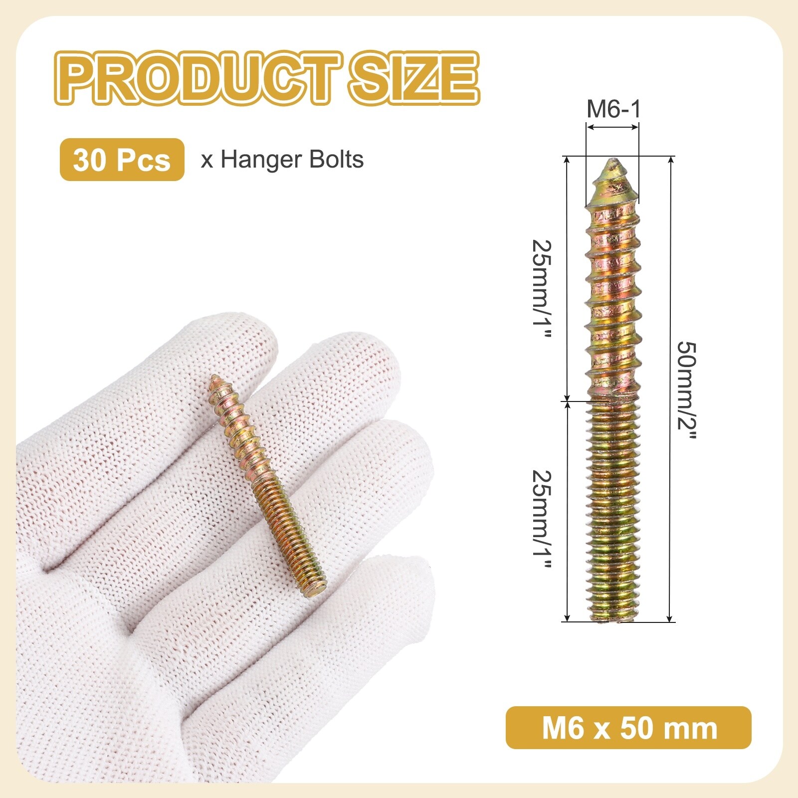 Hanger Bolts, Carbon Steel Double Headed Self-Tapping Wood Dowel Screws for Wood Joint Furniture Legs
