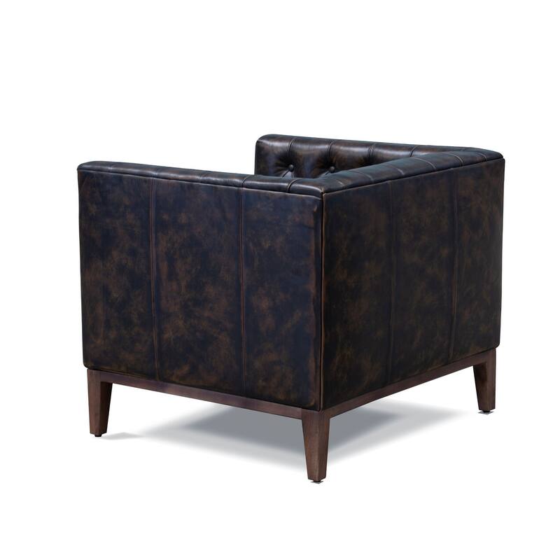HomeRoots 33" Brown and Black Antiqued Top Grain Leather Tufted Club Chair - 34 in. x 29 in. x 32 in.