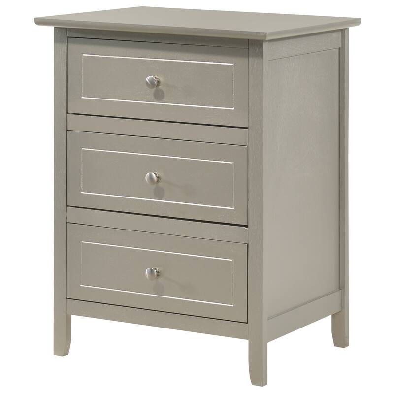 Modern Silver Champagne Wood 3-Drawer Nightstand Bed Side Table