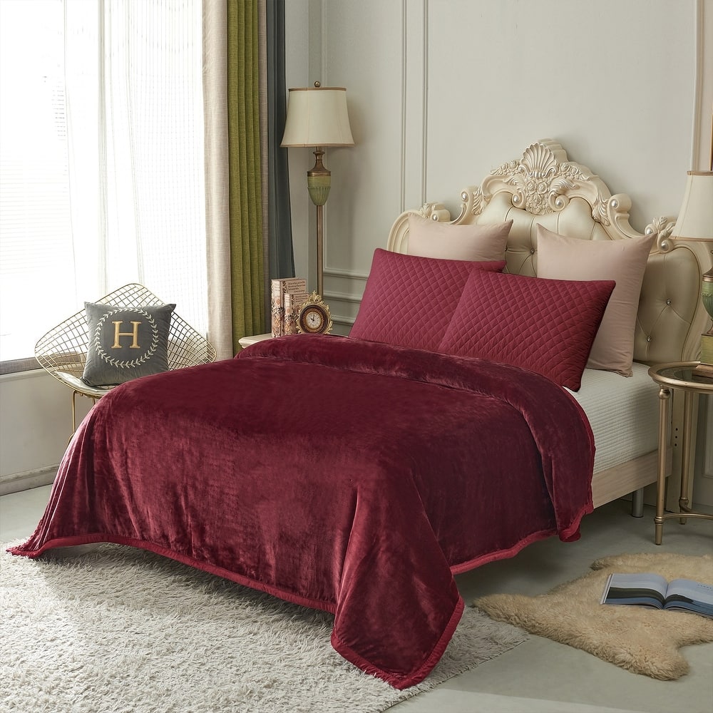 Thicken Reversible Solid Mink Fleece Blanket Fuzzy Cozy Bed Blanket for Couch Camping