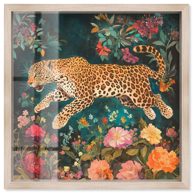 Tigers and Blooms Shadowbox by Art Remedy - Natural - 24" x 24"