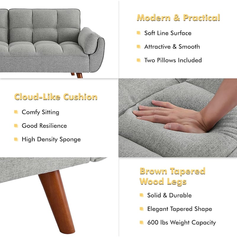 75″ Convertible Futon Sofa Bed, Small Futon Couch with Adjustable Backrest, Sleeper Sofa Couches for Small Living Room, Office