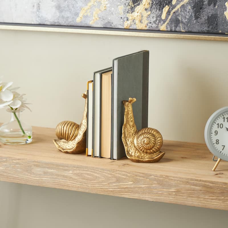 Metal Snail Standing Decorative Bookends - Set of 2 Gold - Roche River Decor - 4"W x 5"L x 7"H