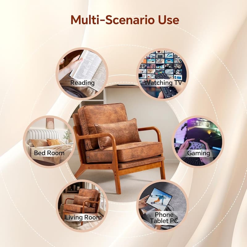 EROMMY Mid Century Modern Accent Chair, Upholstered Lounge Armchair with Solid Wood Frame and Cushion for Living Room