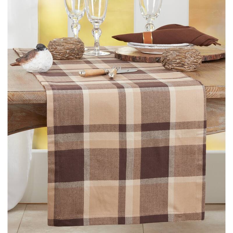 Cotton Table Runner With Plaid Design - 16"x72"