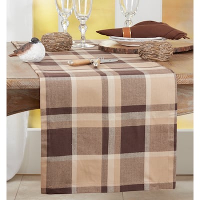 Cotton Table Runner With Plaid Design - 16"x72"
