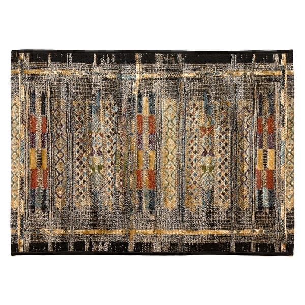 slide 2 of 12, Liora Manne Esencia Tribal Stripe Indoor/Outdoor Mat 1'11" x 4'11" - Black