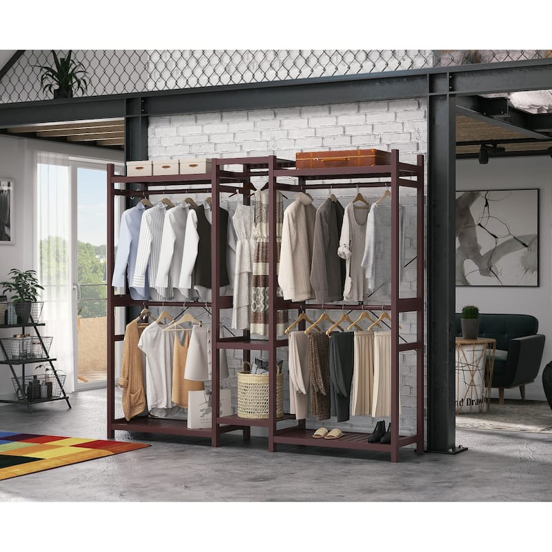 Bamboo Closet System Clothes Rack, Large Freestanding Garment Rack Clothing Rack for Hanging Clothes