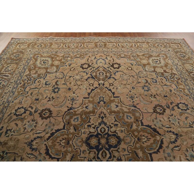 Hand Knotted Oriental 100% Wool Carpet Traditional Floral Peach Mashad Area Rug - 12' 7'' X 9' 9''