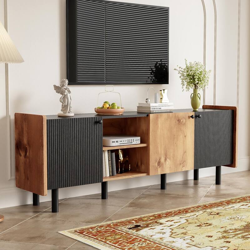 61" Mid Century Modern TV Stand, Media Console with 3 Cabinets and Open Shelves for TVs Up to 70"
