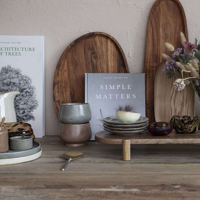Acacia Wood Serving Tray with Metal Base