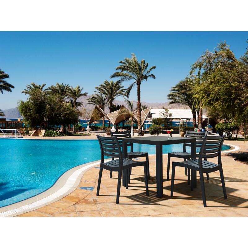 5-Piece Black Stackable Square Outdoor Patio Dining Set 33"