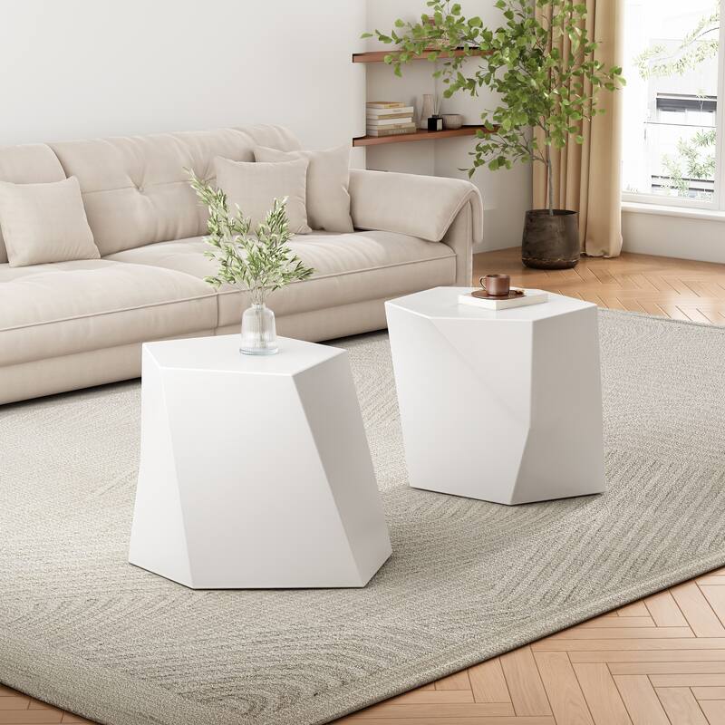 Christopher Knight Home - CloudHouse Modern MGO Coffee Table Set with Geometric Design - White
