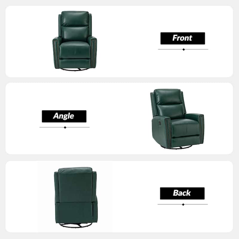 Fiacro 30.31"Wide Modern Genuine Leather Wingback Swivel Rocker Recliner with Nailhead Trims
