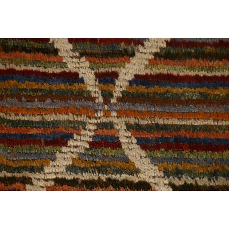 Hand Knotted Oriental 100% Wool Carpet Modern Stripe Multi-Colored Moroccan Area Rug - 13' 0'' X 9' 7''