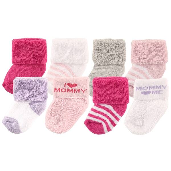 slide 1 of 1, Luvable Friends Baby Girl Newborn and Baby Terry Socks, Pink Mommy Pink Mommy - 0-6 Months