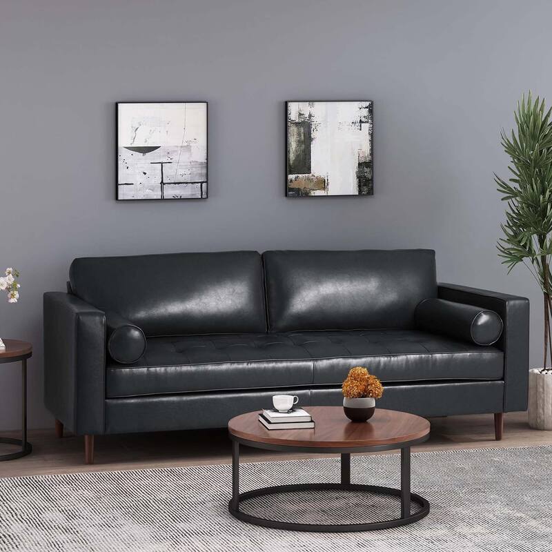 3-Seat Sofa with PU Leather, Wood Legs - Modern Home