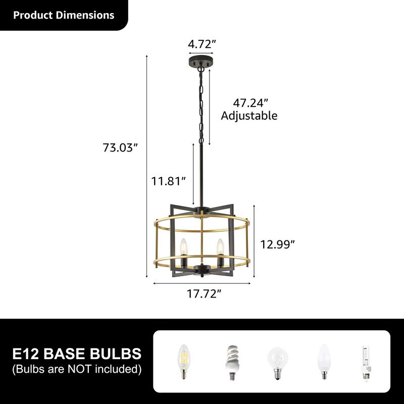 Starsky 4-Light Farmhouse Lantern Chandelier with Open Metal Cage - Black