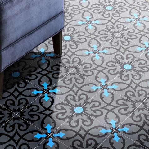 Agadir Handmade Cement Tile 8x8-in, Grey, Black, Blue