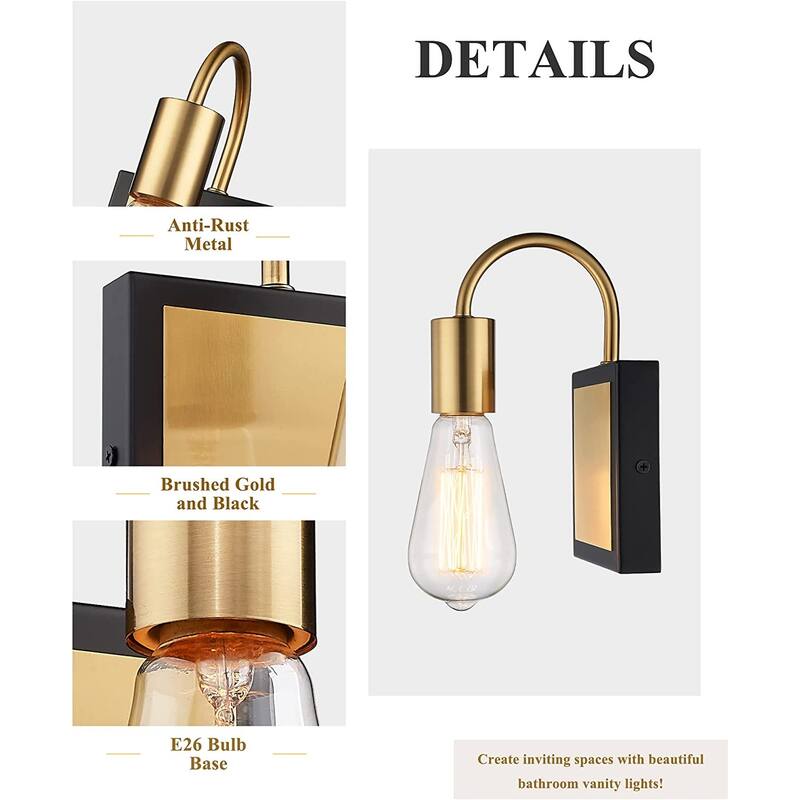 Modern Bathroom Vanity Light with Brushed Gold and Black Finish