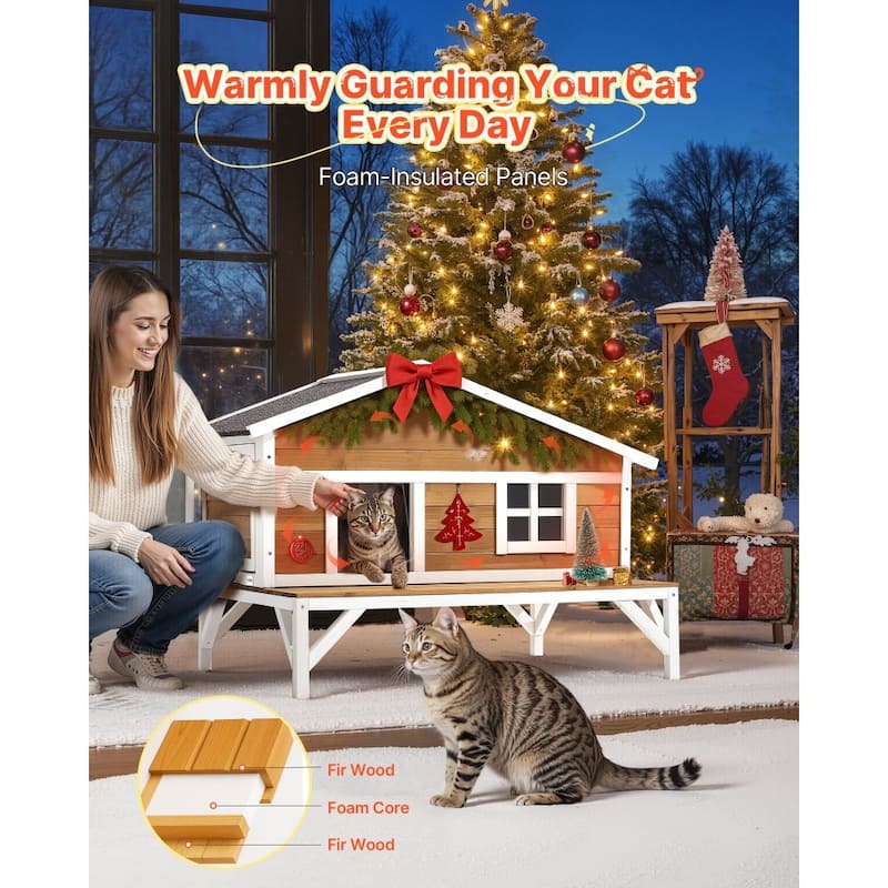 Outdoor Cat House with Insulated Foam Panels and PVC Curtain Weather-Resistant Design