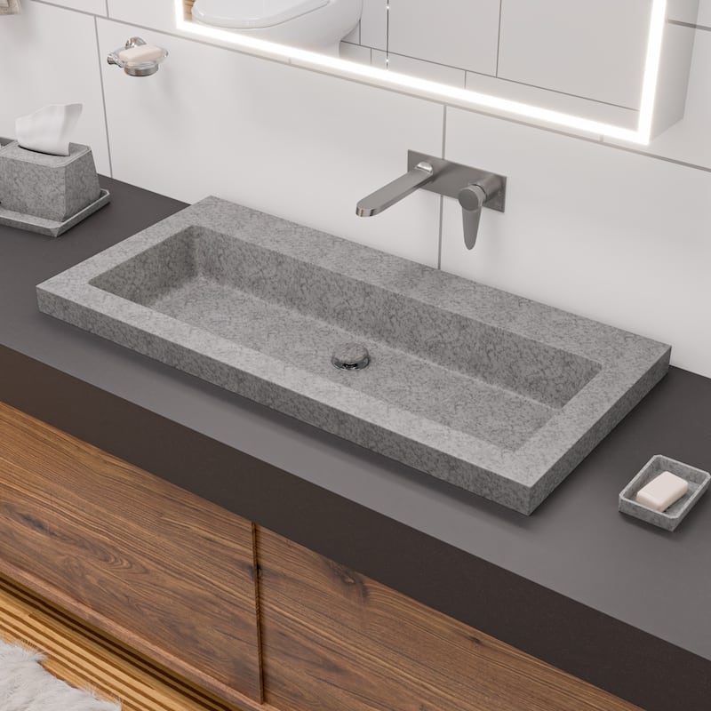 ALFI brand 40" Solid Concrete Gray Matte Trough Sink for the Bathroom