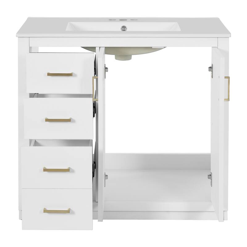 36'' Bathroom Vanity with Ceramic Sink Combo, Freestanding Vanity Set with 3 Drawers& Soft Closing Doors