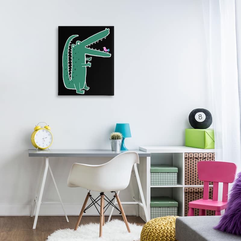 Stupell Alligator & Bird on Black Canvas Wall Art Design By Carla Daly