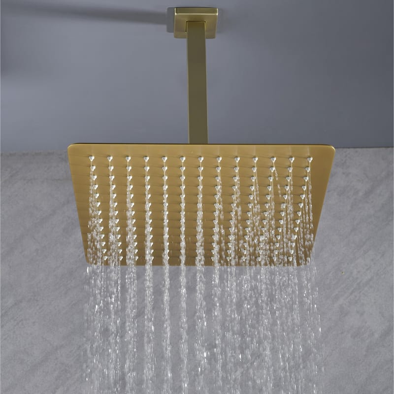 Bathroom Luxury High Pressure Waterfall Rain Shower Head - 12" - Brushed Gold