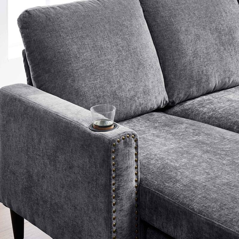 Contemporary Chenille L-Shape Sofa with Storage Chaise for Living Room, Apartment, Office
