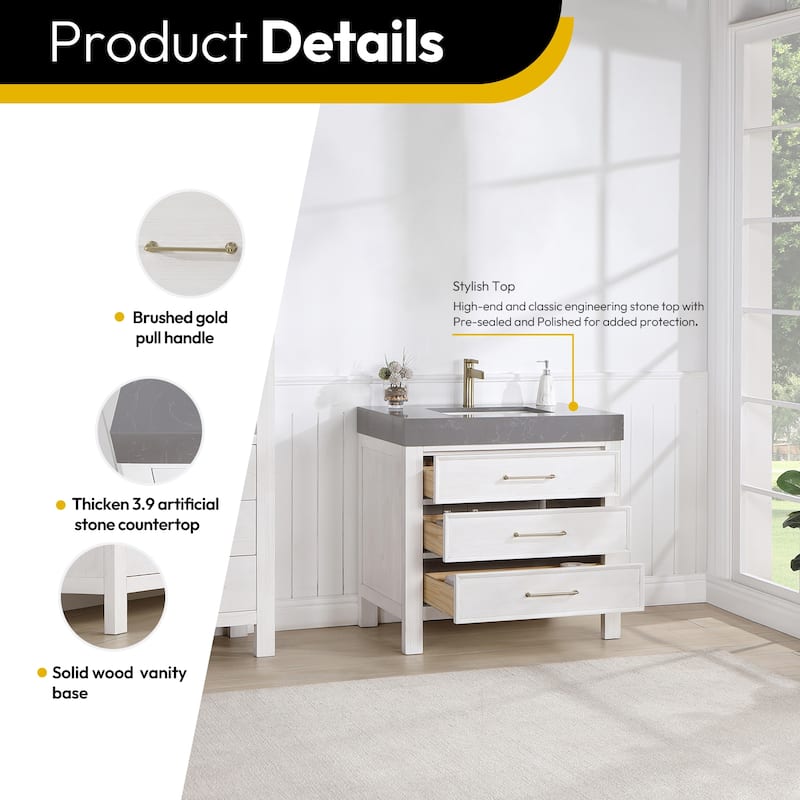 Leon 36 in. Single Bathroom Vanity with Composite Stone Top