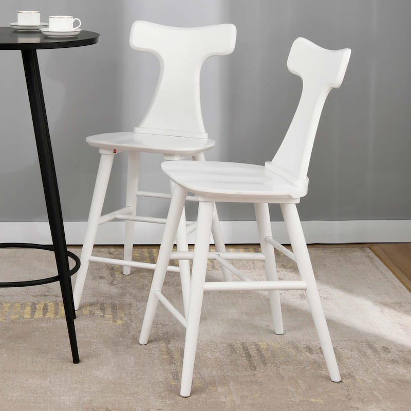 Wood 24'' Counter Stools with Curved Slat Back