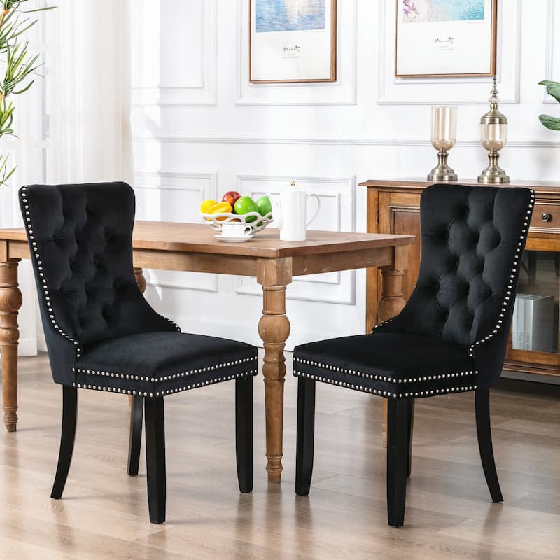 Tufted Solid Wood Velvet Dining Chair,2-Pcs Set